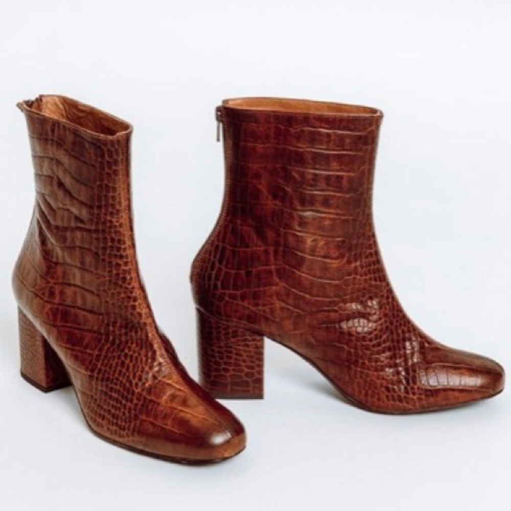 Free People Cecile Ankle Boot Croc Print Leather